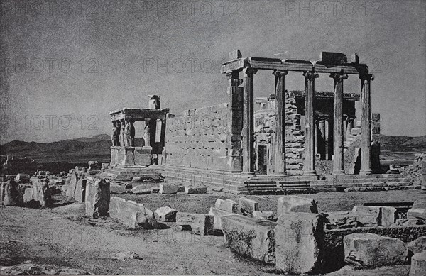 Erechtheion is an ionic style temple on the Acropolis in Athens