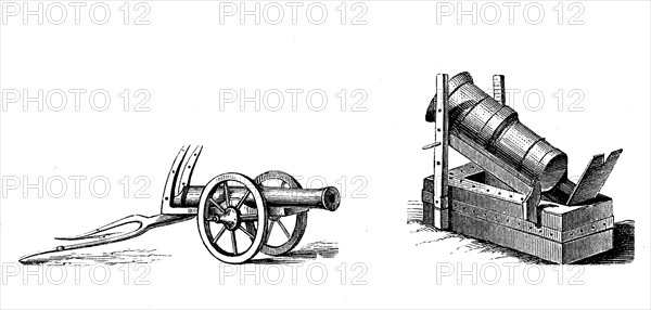 16th century bombard cannon or mortar used throughout the Middle Ages and the early modern period and old Swiss mountain cannon  /  Bombarde