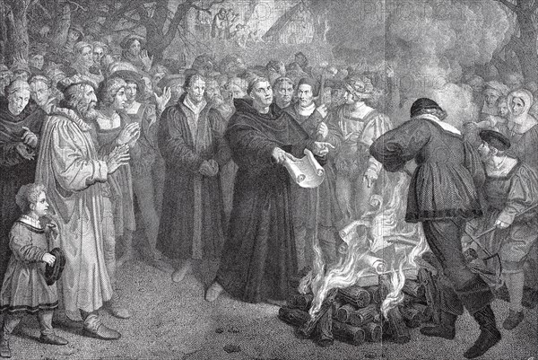 Martin Luther burns the papal bull in front of Wittenberg on December 10th