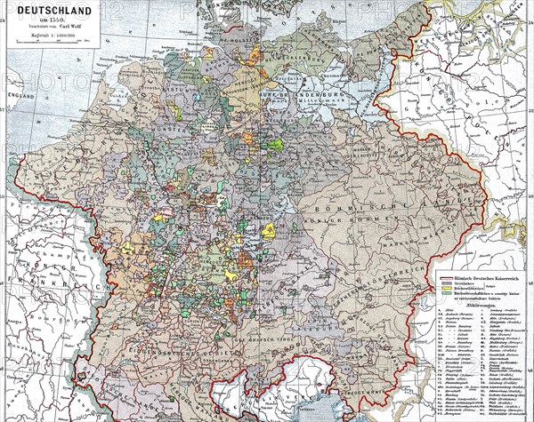 historical map of Germany in 1550  /  historische Landkarte von Deutschland im Jahre 1550