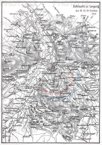 Battle plan of the Battle of Leipzig from October 16-19