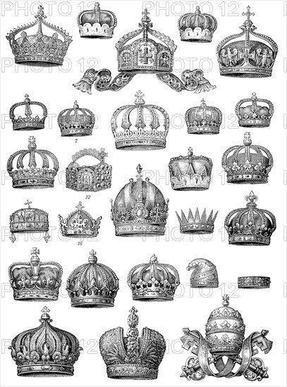 different crowns of rulers  /  verschiedene Kronen der Herrscher