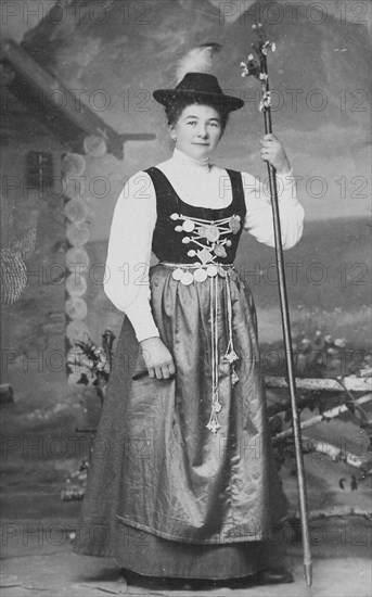 Woman from Bavaria in costume robe with Charivari jewelry chain