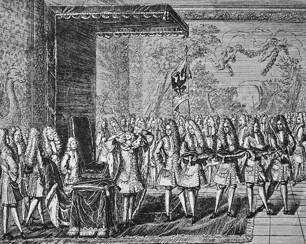 Coronation of Frederick I of Prussia in Königsberg on 18 January 1701 audience hall of the castle  /  Königskrönung von Friedrich I. von Preußen in Königsberg am 18. Januar 1701 im Audienzsaal des Schloß