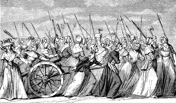 Train women to Versailles during the French Revolution in October 1789. On 5 October 1789  /  Zug der Frauen nach Versailles während der Französischen Revolution im Oktober 1789