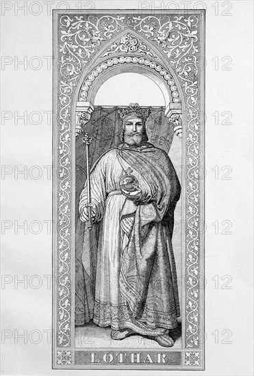 Lothar III. (* Before June 9, 1075; † 3 December 1137) was since 1106 Duke of Saxony, and from 1125 king and 1133-1137 Emperor of the Holy Roman Empire  /  Lothar III. (* vor dem 9. Juni 1075; † 3. Dezember 1137) war seit 1106 Herzog von Sachsen sowie ab 1125 Koenig und von 1133 bis 1137 Kaiser des roemisch-deutschen Reiches, historical, digital improved reproduction of an original from the 19th century / digitale Reproduktion einer Originalvorlage aus dem 19. Jahrhundert