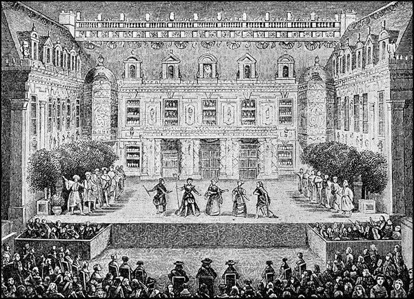 the first performance of the opera Alceste by Jean-Baptiste Lully in the Marble Courtyard at Versaille