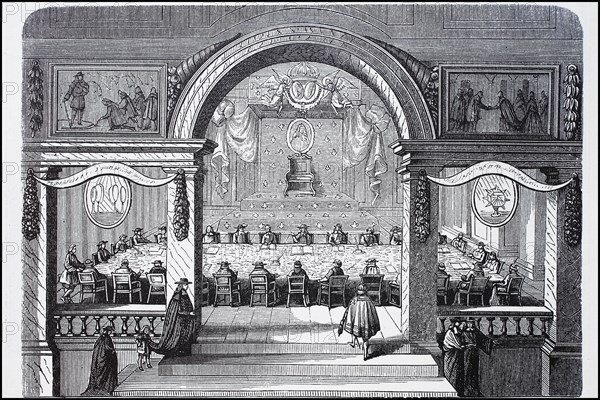 A meeting of the French Academy under Louis XIV.