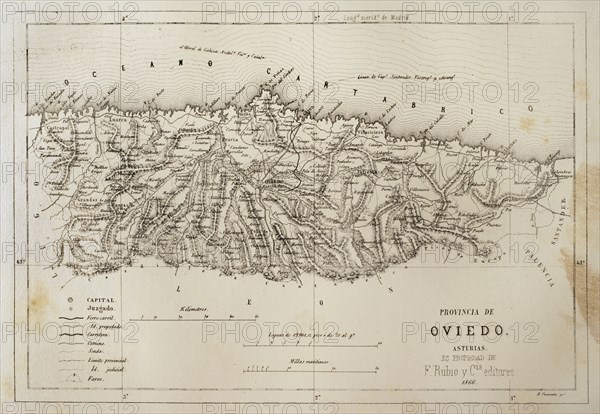 Spain, Map of the province of Oviedo