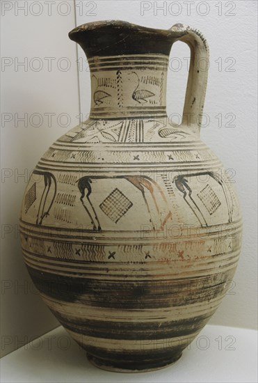 Greek Lobed mouth oinochoe decorated with friezes