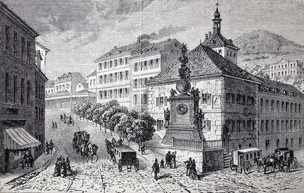 Marketplace and market fountain in Karlovy Vary