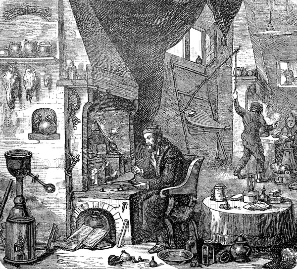 In the laboratory of an alchemist in England in 1875  /  Im Laboratorium eines Alchimisten in England im Jahre 1875