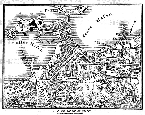 Map of Alexandria in Egypt in 1880  /  Plan von Alexandria in Ägypten im Jahre 1880