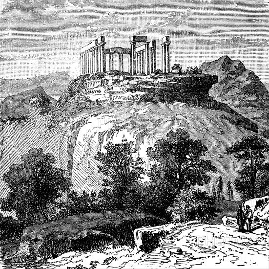 Sanctuary of Aphaia island of Aegina in Greece in 1880  /  Heiligtum der Aphaia Insel Ägina in Griechenland im Jahre 1880