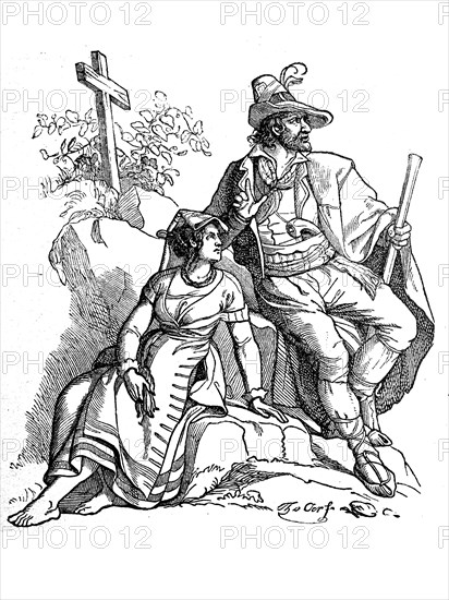 A couple from Abruzzo in Italy in typical costume around 1870