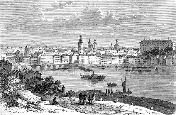 View of Linz in Austria in 1880  /  Blick auf Linz in Österreich im Jahre 1880