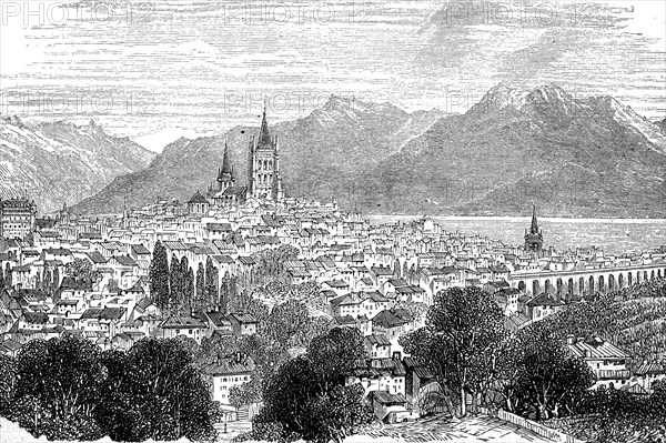 View from Lausanne in Switzerland in 1870  /  Blick aus Lausanne in der Schweiz im Jahre 1870