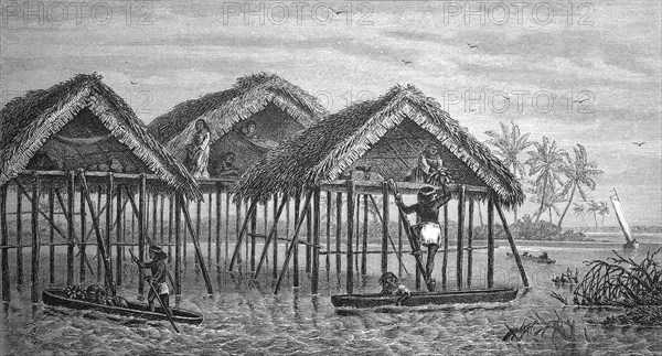 Pile huts of the Goajiro Indians in the lake of Maracaibo