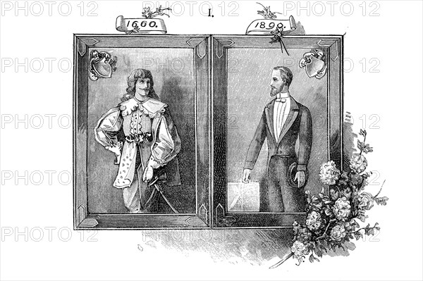 Comparison of men's fashion of the years 1660 and 1890 in Europe  /  Gegenüberstellung der Männermode der Jahre 1660 und 1890 in Europa
