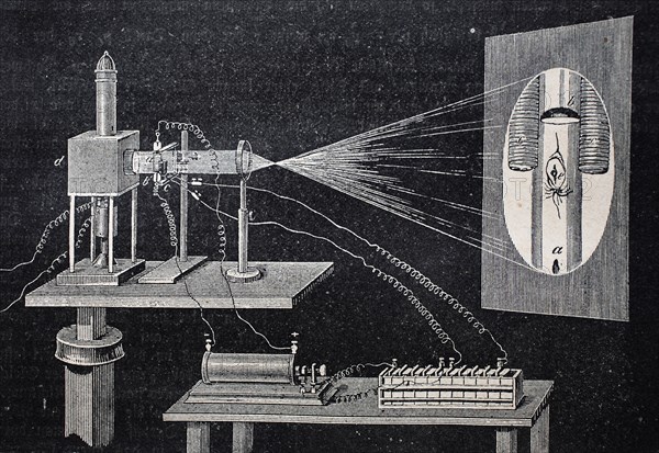 Apparatus for detecting the deflection of cathode rays by magnets  /  Apparat zum Nachweis der Ablenkung von Kathodenstrahlen durch Magnete