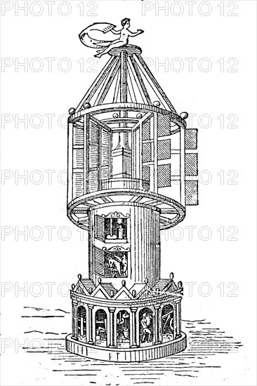 Mill with horizontal wind turbine  /  Mühle mit horizontalem Windrad