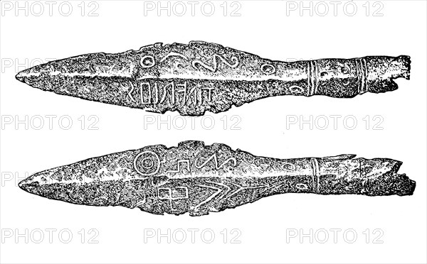 germanic lance tips with runic inscription