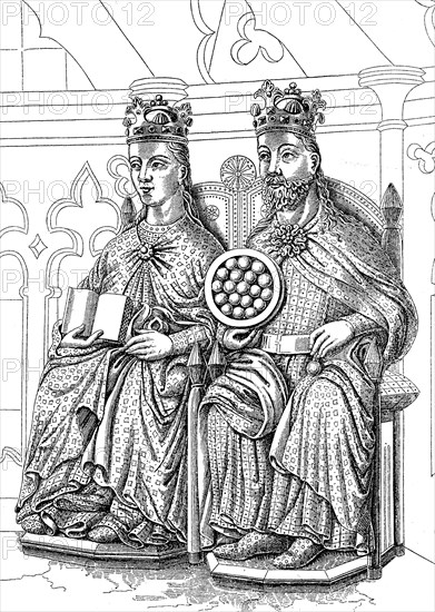 Emperor Otto I and his wife Editha as statues in the chapel of the Cathedral of Magdeburg