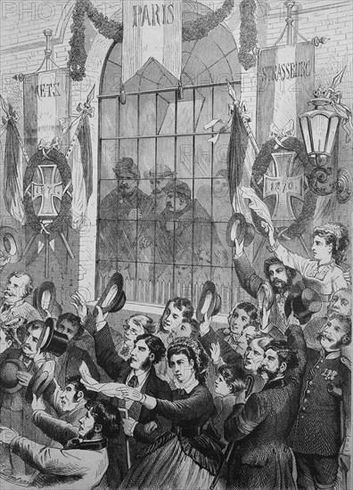 Uninvited guests outside the windows at the celebration of the end of the Franco-Prussian War 1871 in Strasbourg