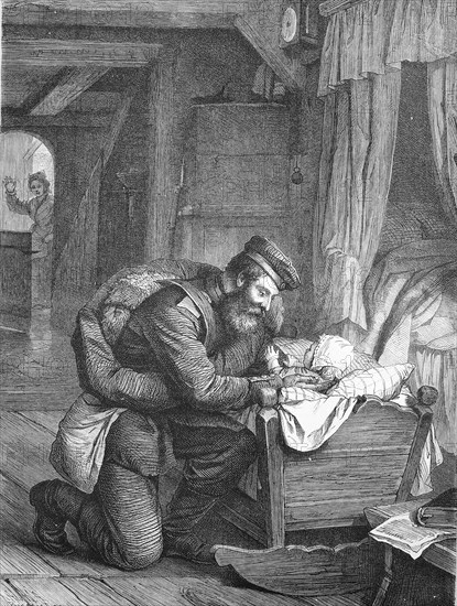 Soldier coming home from the Franco-Prussian War first greets his child