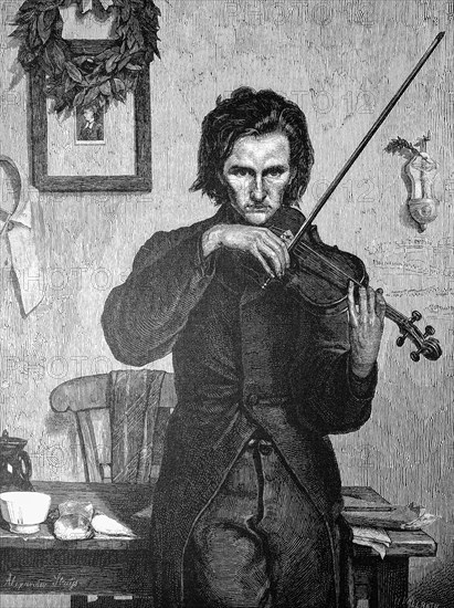 Young man practicing the violin  /  Junger Mann beim Üben des Geigenspiel