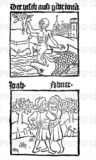 Facsimile of picture character and script character from the poor bible  /  Faksimile von Bildcharacter und Schriftcharakter aus der Armenbibel
