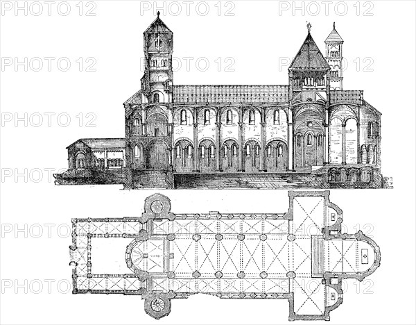 Ground plan and longitudinal section of the abbey church of Laach