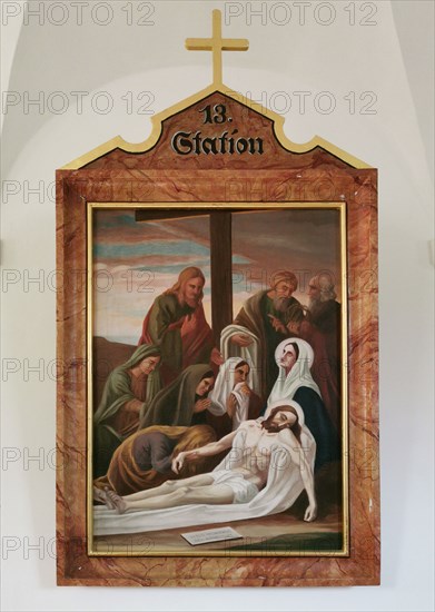 Stations of the Cross by an unknown artist in the handling of the Catholic pilgrimage church to the Holy Trinity in Kappl