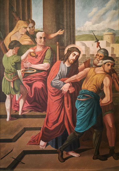 Stations of the Cross by an unknown artist in the handling of the Catholic pilgrimage church to the Holy Trinity in Kappl