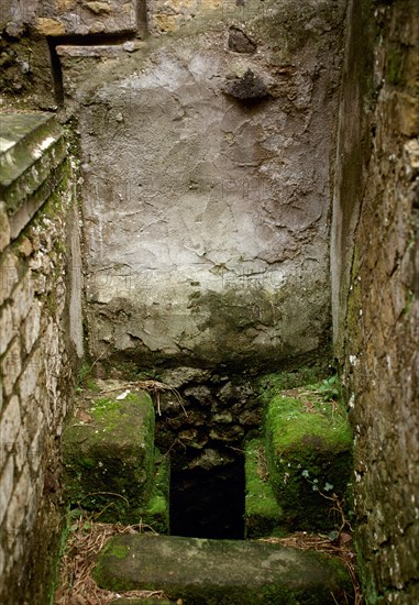 Pompeii, Ancient Roman city, View of an old roman latrine