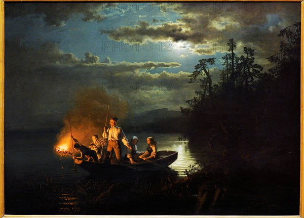 Adolph Tidemand and Hans Gude, Spearfishing on the Lake Kroderen