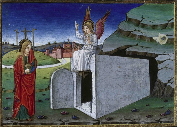 Mary brings an ointment to the tomb of Jesus.