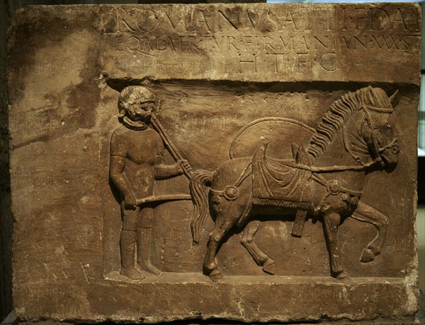 Detail of the Roman stele of the cavalryman Lucius Romanus, died aged 30, while serving with the Ala Afrorum.