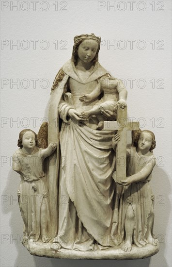 Virgin Mary, and Child with angels, presenting the instruments of the Passion.