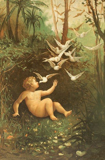 The doves fed the Babe Semiramis.