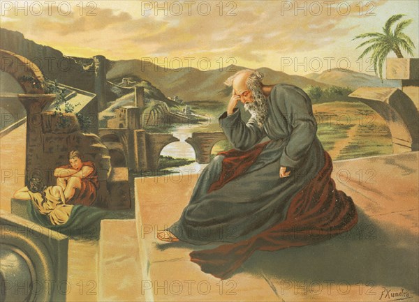 The prophet Jeremiah weeping the misfortunes of Jerusalem.