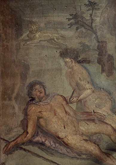 Roman fresco depicting the story of Thisbe and Pyramo.