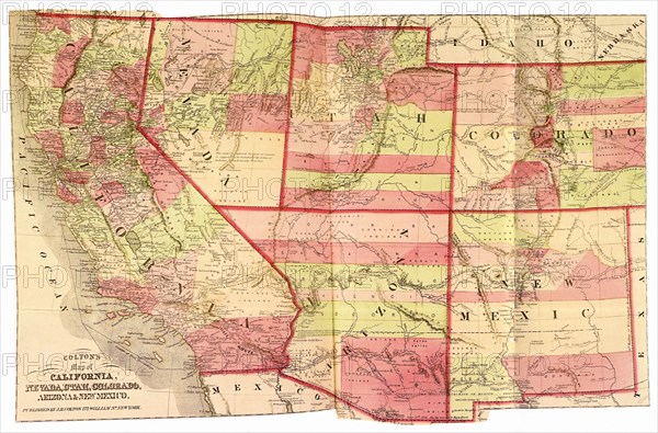 Map of California, Nevada, Utah, Colorado, Arizona & New Mex