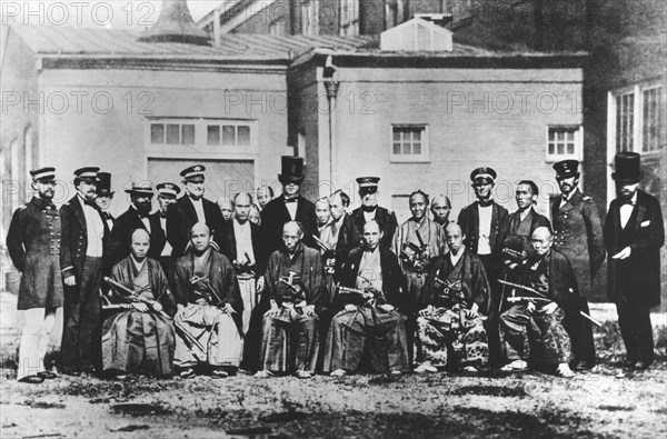 The first Japanese diplomatic mission to the U.S., with their hosts, at the Washington Navy Yard. Washington, DC, 1860.