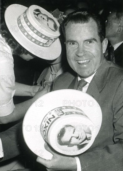 Vice-President Richard M. Nixon at a rally during the 1960 Presidential campaign, no location, April 4, 1960. Photo by Abbie Rowe