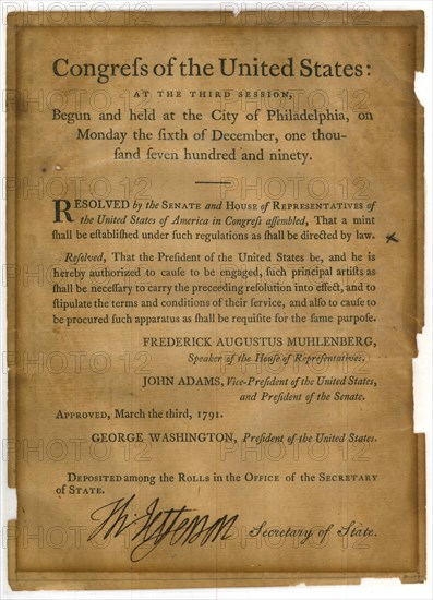 Congressional Resolution to Establish a United States Mint.