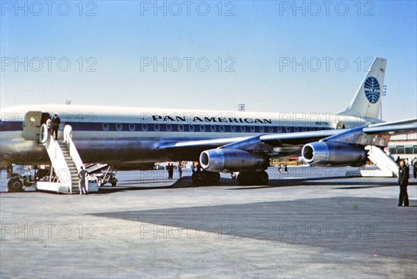 1962 Guatemala - Pan American Jet airplane on tarmac in Guatemala early 1960s.