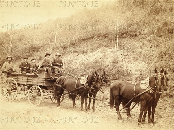Wells Fargo Express Co. Deadwood Treasure Wagon and Guards with $250,000 gold bullion from the Great Homestake Mine, Deadwood, S.D., 1890 .