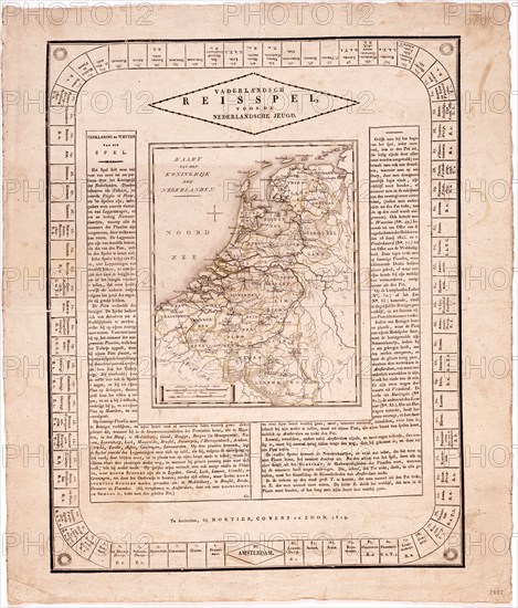 Board game 'Vaderlandsch travel game for Dutch youth' / Bordspel 'Vaderlandsch reisspel voor de Nederlandsche jeugd' circa 1819.