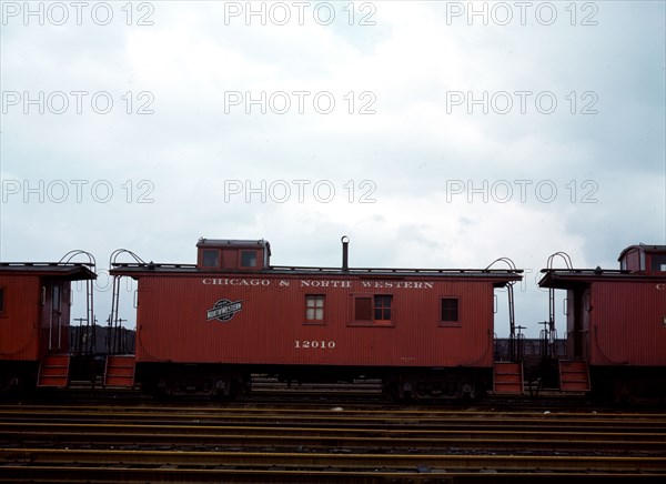 Caboose on the caboose track at C & NW RR's [i.e. Chicago and North Western railroad's] Proviso yard, Chicago, Ill. April 1943.